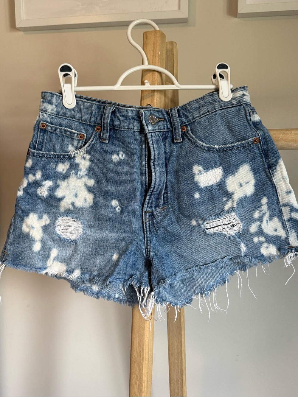 Lucky Brand Bleached Distressed Denim Shorts - Blue and White